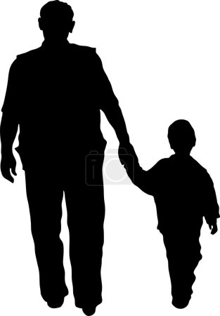 Vector grandfather and boy walking