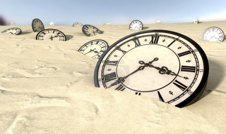 Antique Clocks In Desert Sand
