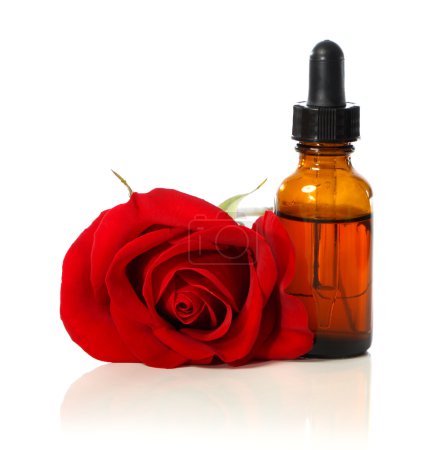 Dropper bottle with red rose