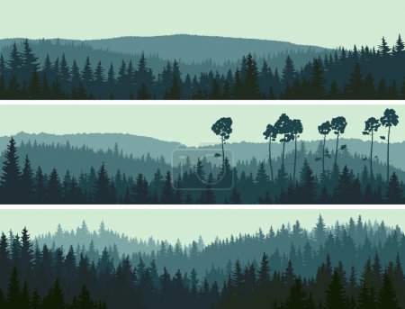 Horizontal banners of hills coniferous wood.