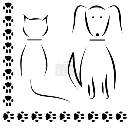 Silhouette cat dog footprints. vector