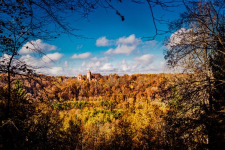Turaida Castle over picturesque autumn landscape