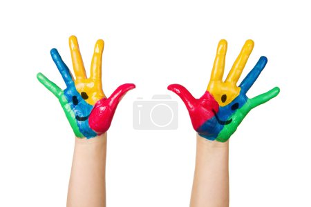 Close up of colorful child hands
