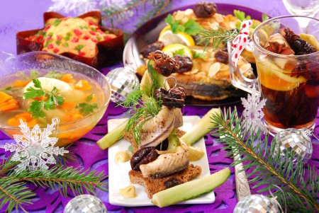 Herring appetizer on christmas eve`s table