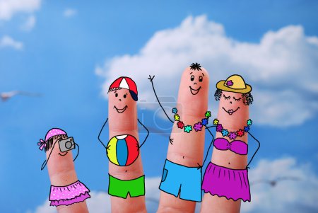 funny fingers with family on summer holiday