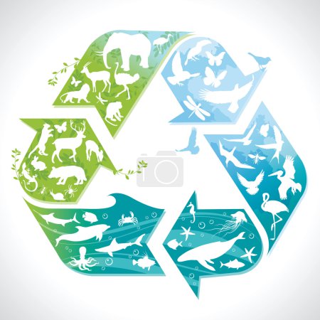 Recycling symbol with silhouettes of earth's animals