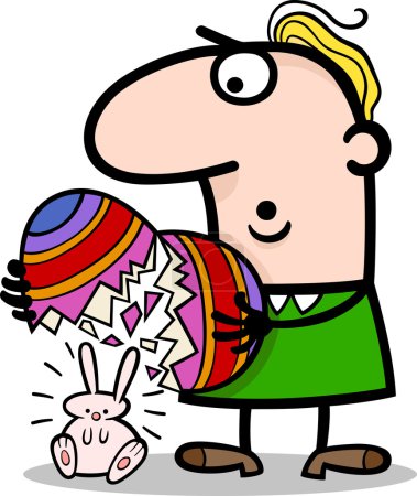 Man with easter eggs and bunny cartoon
