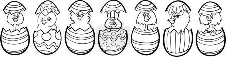 Chickens in easter eggs cartoon for coloring