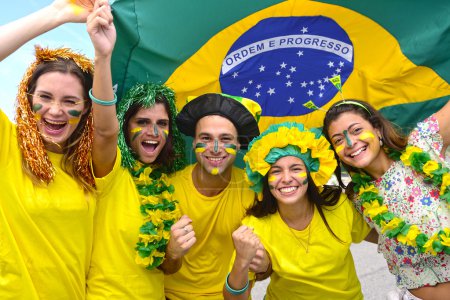 Group of happy brazilian soccer fans