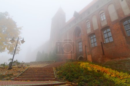 Foggy scenery of Kwidzyn castle and cathedral