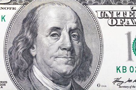 Benjamin Franklin on hundred dollars banknote