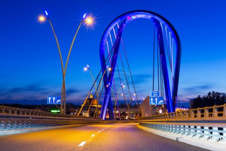 Cable stayed bridge in Bydgoszcz at night
