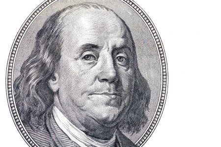 Benjamin Franklin on hundred dollars banknote