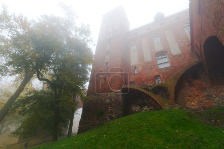 Foggy scenery of Kwidzyn castle and cathedral