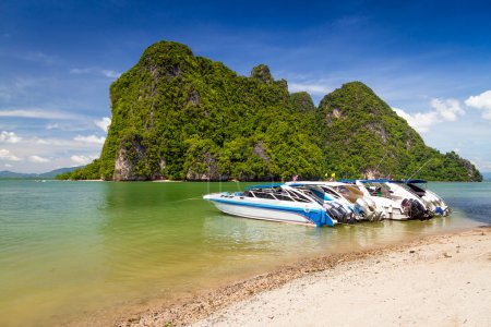 Motor boats on the coast of Phang Nga National Park