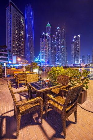 Restaurant table at Dubai Marina at night