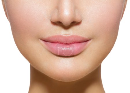 Beautiful Perfect Lips. Sexy Mouth Closeup over white