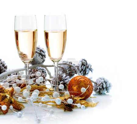 Two Champagne Glasses. Christmas Celebration