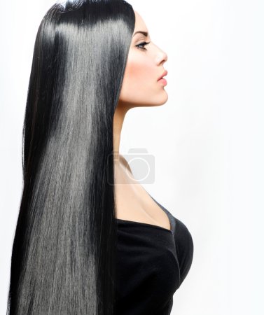 Beauty Girl with Long Straight Black Healthy Hair