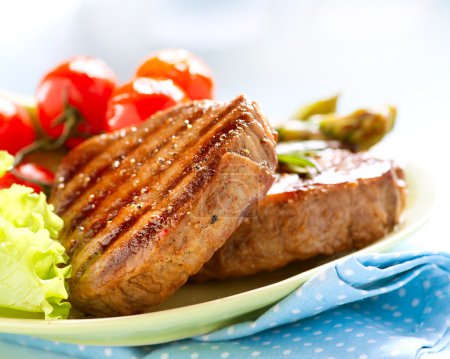 Grilled Beef Steak Meat over White
