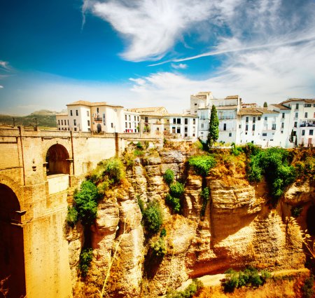 Ronda, Spain. Panoramic view of the old city of Ronda at sunset