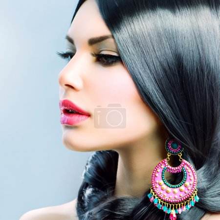 Beauty Woman With Long Black Hair. Hairstyle