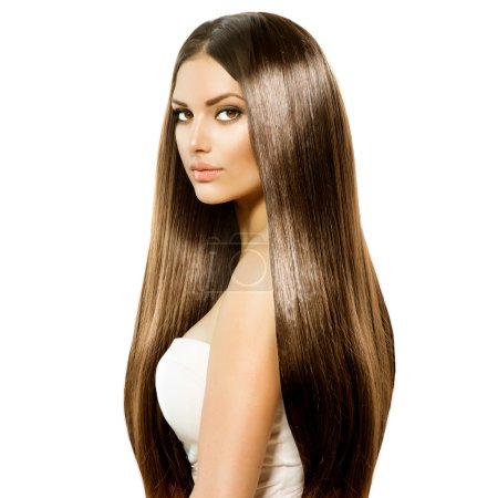 Beauty Woman with Long Healthy and Shiny Smooth Brown Hair