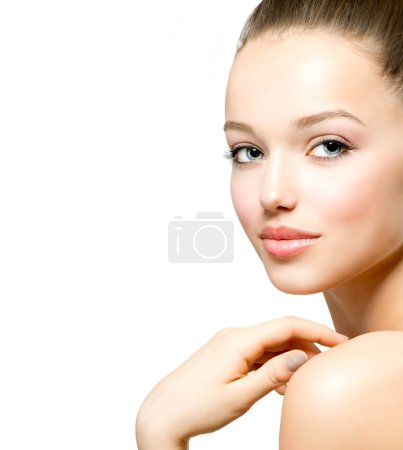Portrait of Beautiful Young Woman with Fresh Clean Skin