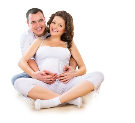 Happy Couple Expecting Baby. Isolated on White Background