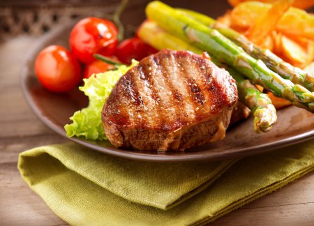 Grilled Beef Steak Meat with Vegetables