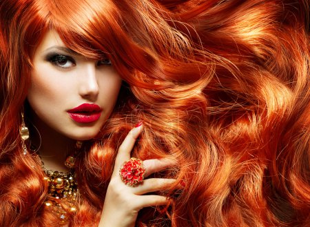 Long Curly Red Hair. Fashion Woman Portrait