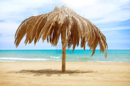 Vacation Concept. Palapa Sun Roof Beach Umbrella