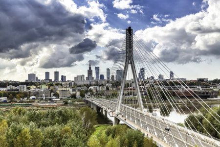 Warsaw skyline behind the bridge