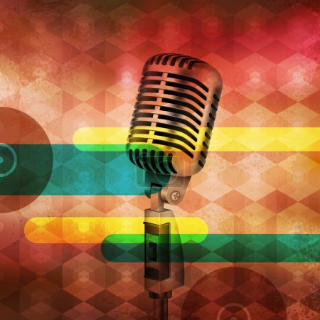 Vintage Microphone on abstract musical background