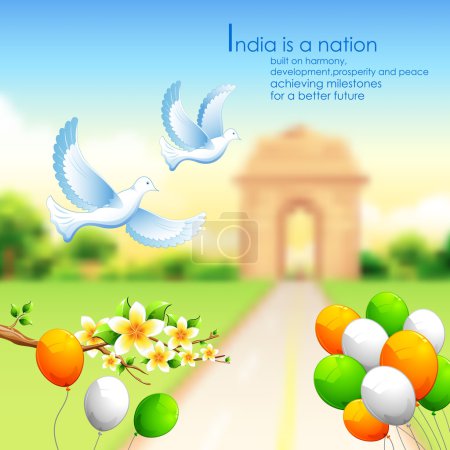 India background with tricolor balloon and India Gate