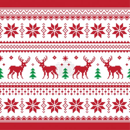 Christmas and Winter knitted seamless pattern or card with deer - scandynavian style