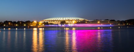 Embankment of the Moskva River and Luzhniki Stadium, night view, Moscow, Russia