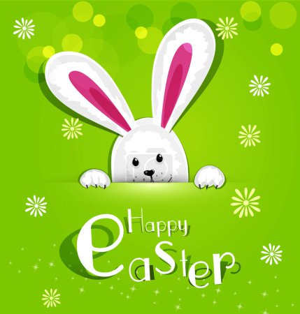 Vector Easter bunny looking out a green background