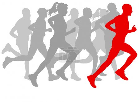Winner finish vector background and group of runners