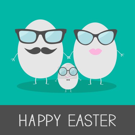 Egg easter family with lips, mustaches and eyeglasses.