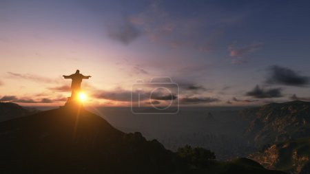 Christ the Redemeerat Sunset, Rio de Janeiro, Brazil, 3D render