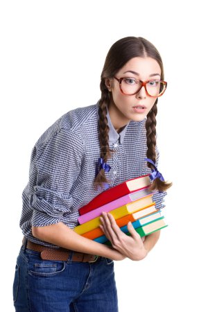 Teen girl with stick of books