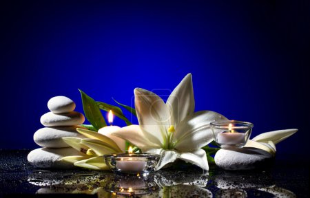 spa still life with  flower,   stones and   candles