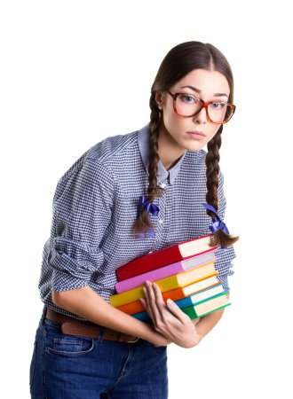 girl with  many books
