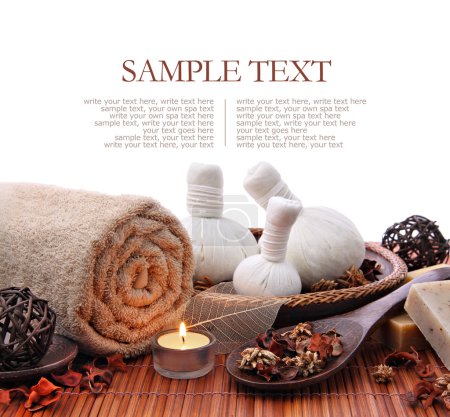 Spa massage border background with towel and compress balls
