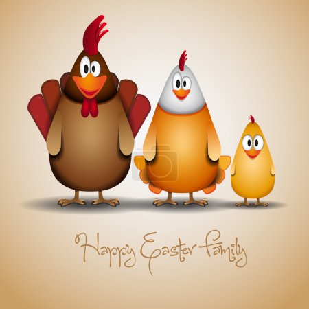 Happy Easter - Funny chicken family illustration