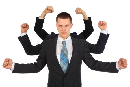 Young businessman with six fists