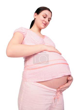 Pregnant girl touchs belly
