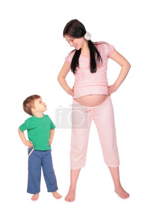 Pregnant girl with child training