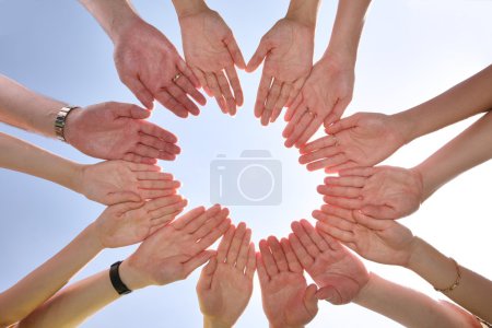 The group has connected hands